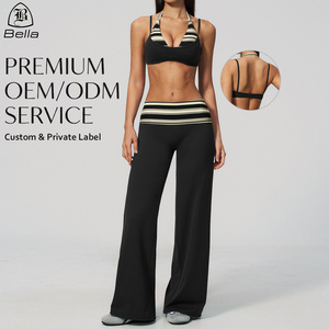 Custom Women's Striped Halter Yoga Two Piece Set